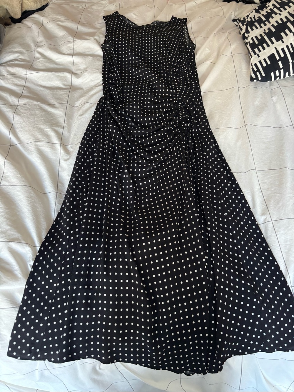 Madewell Women's Black Polka Dot Ruched Sleeveless Dress
